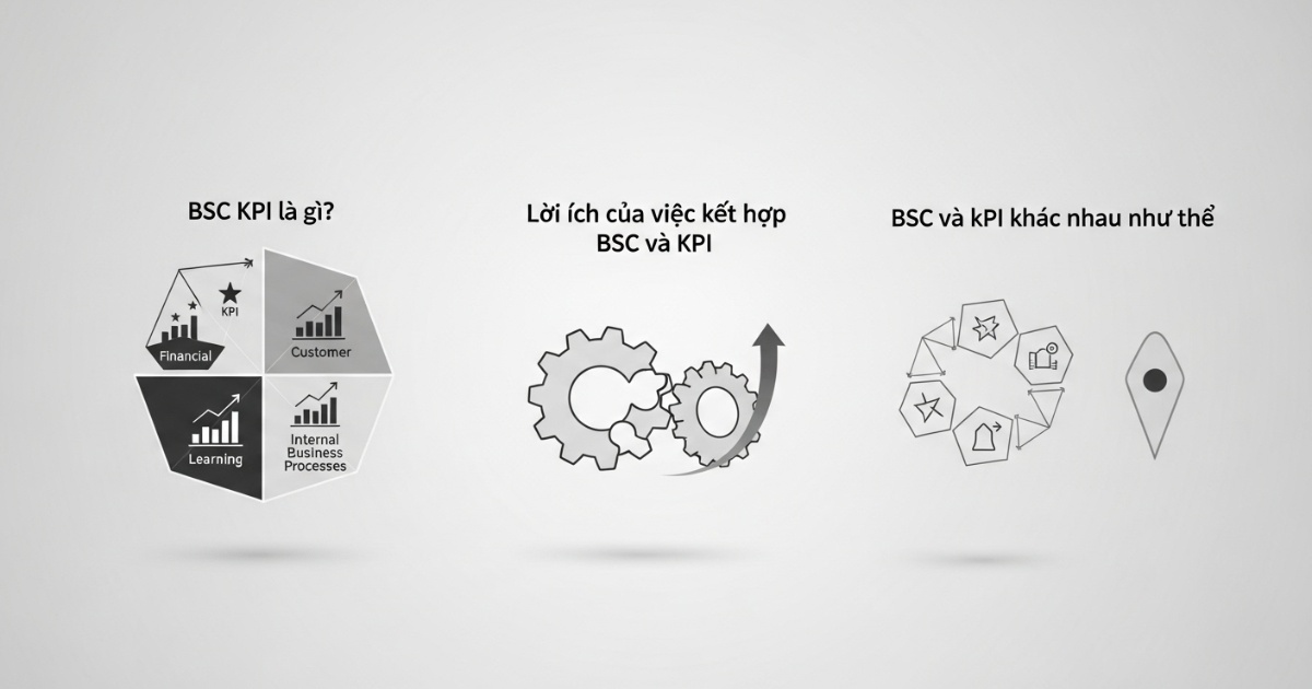 bsc kpi là gì? lợi ích của việc kết hợp bsc và kpi, bsc và kpi khác nhau như thế nào, mối quan hệ giữa bsc và kpi, ví dụ minh họa bsc và kpi trong thực tế