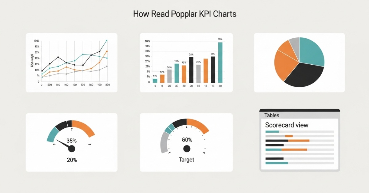 các loại biểu đồ kpi phổ biến, cách đọc biểu đồ kpi, hướng dẫn tạo biểu đồ kpi, ví dụ biểu đồ kpi, lưu ý khi thiết kế biểu đồ kpi