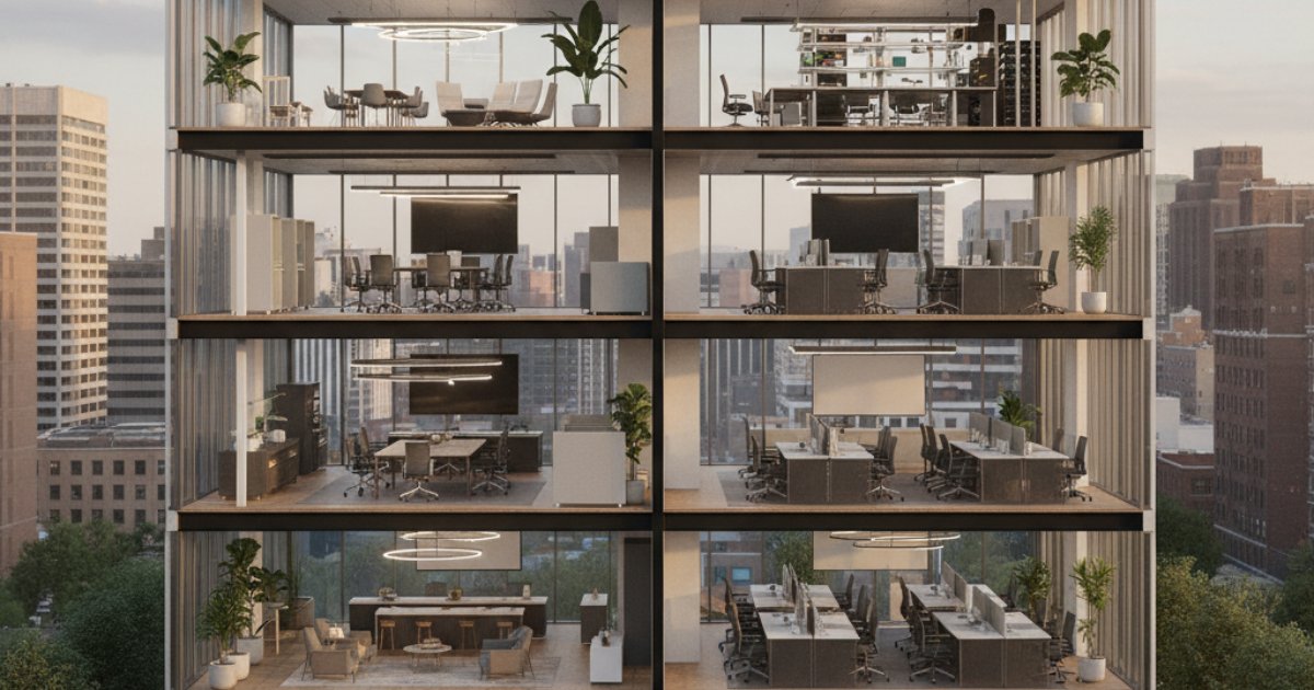 Phân chia công năng trong tòa nhà văn phòng 6 tầng